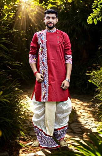Image of Pure Cotton Full Sleeves Kurta with dupion silk Dhoti pant set (701)