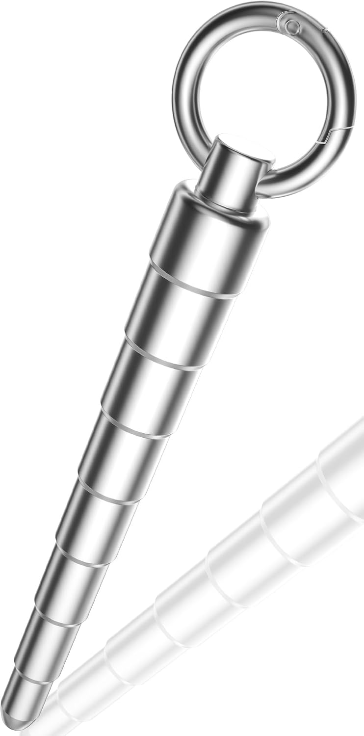 Urethral Sounds – 3.54-Inch-Long Stainless-Steel Cone Shaped Penis Plug Urethral Dilator with Safe Ring - Masturbation Rod for Men (M: 0.23-0.51 Inch)