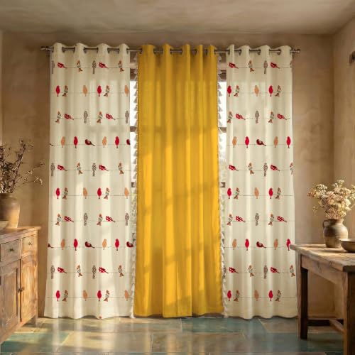 Image of Urban Space 100% Cotton Solid Curtains For Door, Combo Set Of 3 Curtains 8 Feet Long, 60-65% Room Darkening Curtain, Tieback & Eyelets Included With Curtain For Home Decor (Humming Bird Red, 8 Feet)