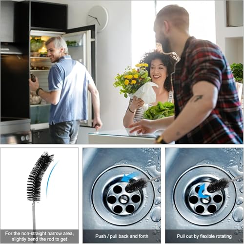 Flexible Doppelkopf Reinigungsbürste 155cm, Doppelseitige Schlauchbürste aus Edelstahl für Rohre, Schmales Abflussloch Schwarz