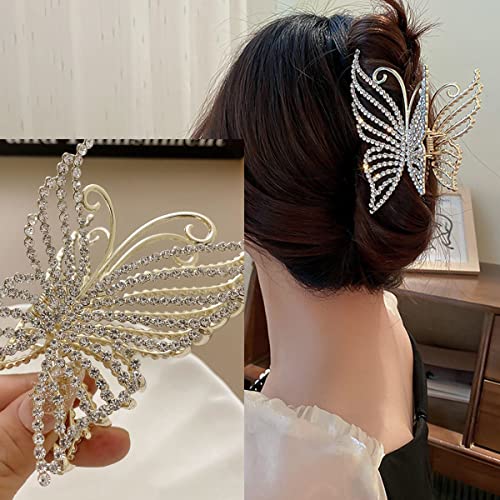 Butterfly Rhinestone Hair Claw Clips, Crystal Metal Hollow Butterfly Hair Barrettes, Large Nonslip Strong Hold Hair Jaw, Headwear For Thick Thin Hair, Luxury Hair Accessories For Wedding Party Gifts #TOP1