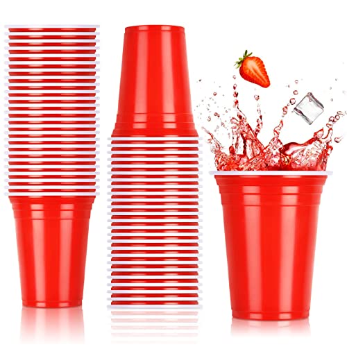 NUZEKY Set di 150 bicchieri rossi per feste – bicchieri di plastica riutilizzabili – 12 oz 350 ml bicchieri di plastica rossa per feste, campeggio, compleanno, matrimonio