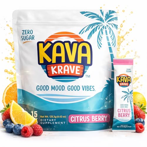 Kava Drink Mix Packets - 15 Pack Premium Kava Extract Powder Drink Mix, Alcohol Alternative Social Beverage, Alcohol Alternatives with a Buzz, Citrus Berry Flavor, Non Alcoholic Support, Calm Support