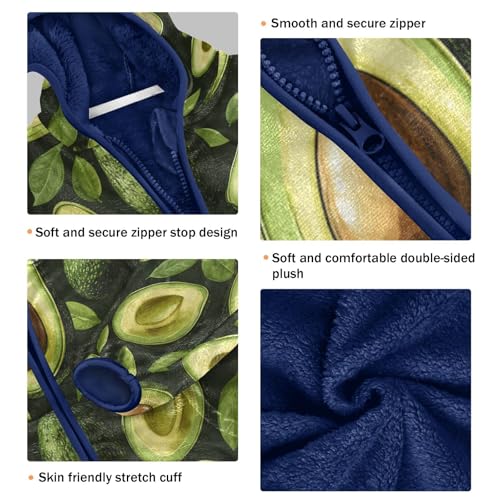 Green Avocado Pattern Toddler Fleece Jacket Girl Boys Hooded Fleece Jacket Coat Warm Outwear Zip-up 3-10T3