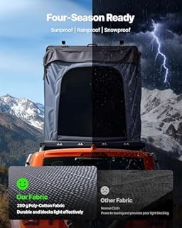 VEVOR Tenda Rigida da Tetto per Auto per Campeggio Viaggio Capienza ca. 2-3 Persone, Tenda Sopra Auto Telaio in Alluminio con Illuminazione LED Tricolore con Finestra, Impermeabile per Jeep SUP