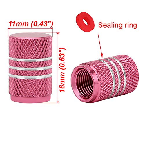 Senzeal 5x Aluminum Alloy Car Tire Valve Stem Caps Round Style Air Covers Pink - Thumbnail 2