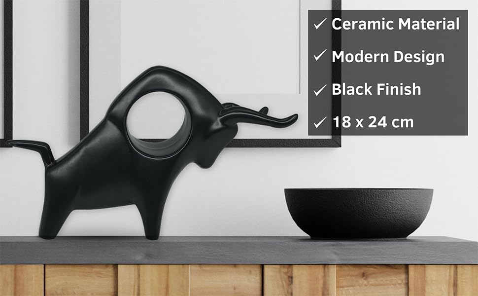 Image of NOSCOMP Home Decor Black Bull Statue Ceramic Figures Showpieces for Home Decor - (Black)