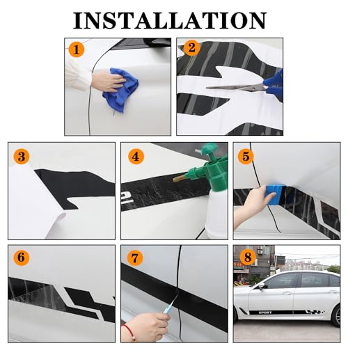 Image of TOMALL 1 Pair Car Body Side Stickers Racing Sports Stripe Decals for Car Universal Vinyl Waterproof Long Decal Decoration Sports Graphic Decals for Truck SUV Off-Road Vehicles Accessories (Black)