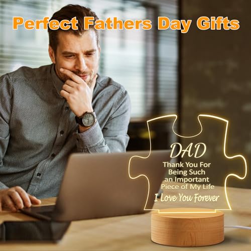 Gifts for Dad, Fathers Day Dad Gifts from Daughter Son, Engraved Acrylic Night Light for Dad, Wooden Base - Image 5