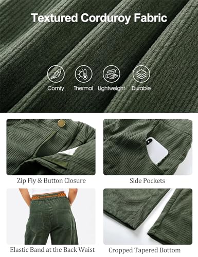 Womens Corduroy Pants Mid Rise Corduroy Barrel Pants, Casual Baggy Wide Leg Elastic Waist Cord Pants with Pockets2