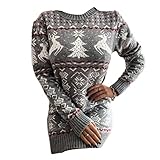 eBoutik,Neues Damen Weihnachten Oversized Wolle Pullover Kleid,Festlicher Langarm Winter Strick Pullover,Perfekt für Weihnachtsmärkte, Partys oder alltägliche Modekleidung (grauer Weihnachtsbaum)