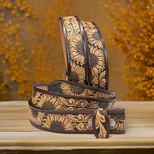 Western Sunflower Leather Belt Strap for Removable Buckle Full Grain Leather Belt Strap 1.5” Cowboy Western Style4