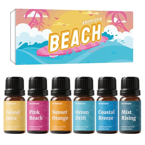 Beach Essential Oils Aromtopia Diffuser Fragrance Oils Set 6x10ml Essential Oils for Diffusers for Home Candle Soap Making Scents Pink Beach Ocean Drift Coastal Breeze and More