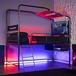 X-Rocker Contra Mid Sleeper Bed, TV Gaming Bed with Storage, 4-Way Build Black Metal Frame with Multi-Placement Ladder. 32" TV Mount for Boys and for Girls, Gaming Bedroom - BLACK