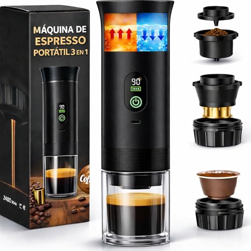 Cafetera Portatil Capsulas compatible con Nespresso Dolce Gusto y Café Molido - Versión Mejorada 2026 - Coffe Machine - Maquina de Cafe Portátil de Cápsulas Universal Con Pantalla LED y Más Capacidad