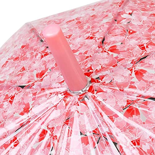Cherry Blossoms Clear Umbrella,Clear J Hook Handle Stick Umbrella,Dome Auto Open Windproof Umbrella For Kids Girls & Boys & Women, Pink #TOP3