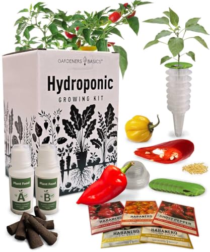 Gardeners Basics Hot Pepper Hydroponic Growing Kit Compatible with Aerogarden and Lettuce Grow 5 Super Spicy Peppers Indoors in Seed Pods Heirloom Seeds Aquaponics & Hydroponic Grow Kit