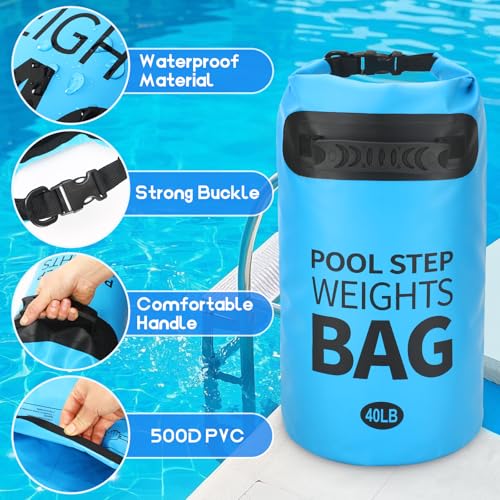 NOVWANG Heavy Duty Pool Step Weights, 40 LB Quick Fill Swimming Pool Ladder Weights 500D PVC Sand Fillable Bags with Tough Handle No Breaken Universal Step Anchors for Above Ground Pool Stairs - Thumbnail 3