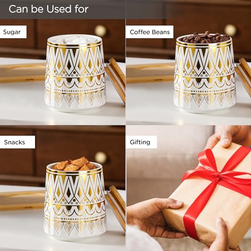 Image of UMAICeramic Jars For Kitchen Storage With Bamboo Lids And Tray | Airtight Kitchen Containers Set | Kitchen Accessories Items | Multipurpose Jars For Pickles Dry Fruits Nuts Pulses | 650ml (Set of 3)