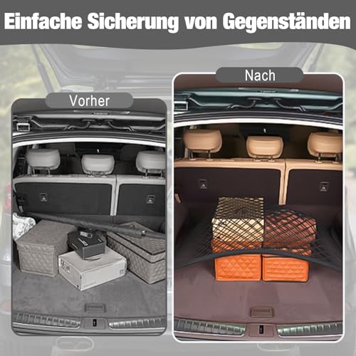KASURE Gepäcknetz Auto, 80 X 100 cm Kofferraumnetz Mit 4 Karabinern, Kann Auf 144 X 180 cm Kofferraum Netz Erweitert Werden, Passend Für Die Meisten Kofferraumnetze Autos, Festes Gepäck