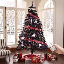 7.5FT Black Christmas Tree Prelit, 1500 PVC Branch Tips & 600 LED Lights & 11 Modes with Remote, Automatic Hinges Effortless Installation, Halloween & All Saints Day & Christmas Decoration with Stand