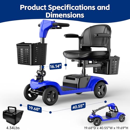 Image of Mobility Scooter,Folding Motorized Scooter,300 lbs Capacity, Equipped with 300W Motor,Removable Battery,Dual Baskets,15 Miles Travel,Suitable for All Terrains (Blue)