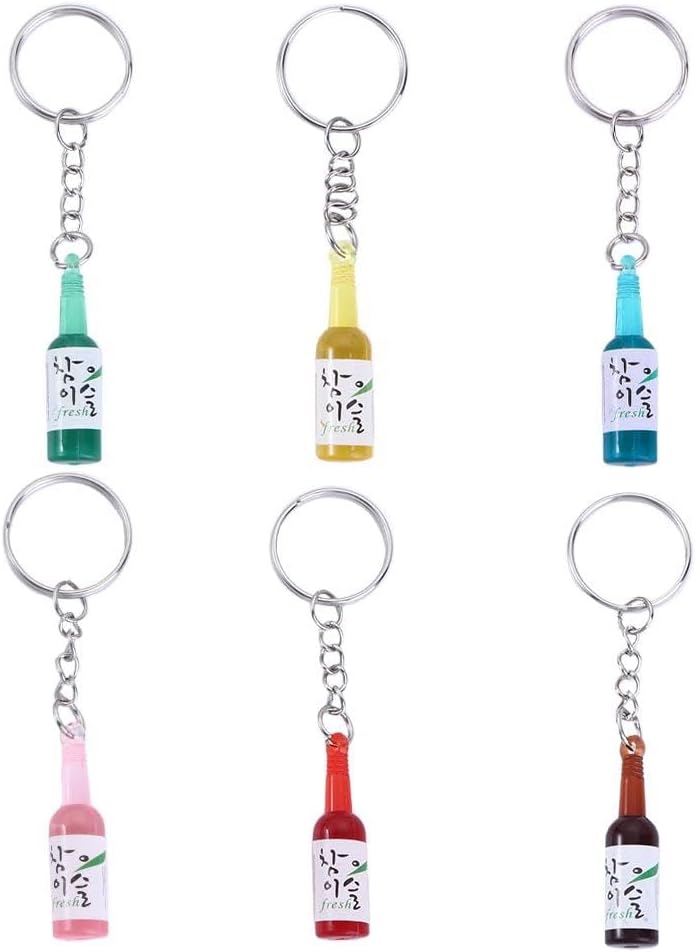 6PCS Simulation Soju Cans Keychains Fashion Drink Soju Bottle Keychain 6 Colors Resin Beer Wine Trinket Women Keyring Bag Decor Pendant Jewelry at Amazon Women’s Clothing store