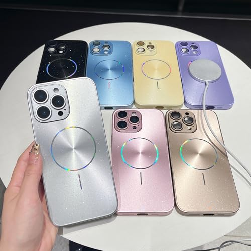Compatible MagSafe iPhone 16 Pro Max étui magnétique marron à paillettes