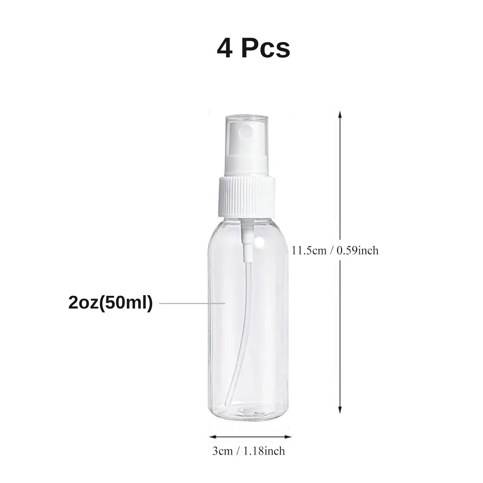 Flaconi Spray 4 Pezzi 50ml, Flacone Spray Vuoto, Mini Ricaricabile Bottiglia Spray, Flacone Spray Vuoto, Plastica Trasparente Flacone Spray, per Viaggi e Uscite (50ml * 4pcs)