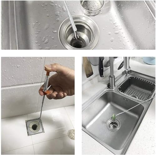 Image of TEKCOOL Stainless Steel Drain Pipe Cleaning Spring Stick,Hair Catching Pipe Cleaning Claw Wire,Sink Stick Sewer Sink Tub Dredge Remover,Spring Drain Basin Cleaner Tool(160 Cm) (3) (1)