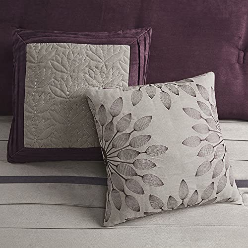 Madison Park - Palmer 7 Piece Comforter Set - Plum - California King - Pieced Microsuede - Includes 1 Comforter, 3 Decorative Pillows, 1 Bed Skirt, 2 Shams,Purple by Madison Park - Used condition - Image 5