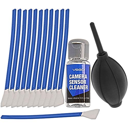 Impulsfoto VSGO APS-C Sensor & Kamera Reinigungs Kit Fuer 6 bis 12 Reinigungen, 12x Swab 16mm, 15ml Reiniger, Blasebalg