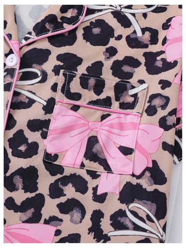 Image of SHENHE Women's 2 Piece Pajama Set Bow Graphic Button Down Short Sleeve Lapel Shirt Pj Short Set