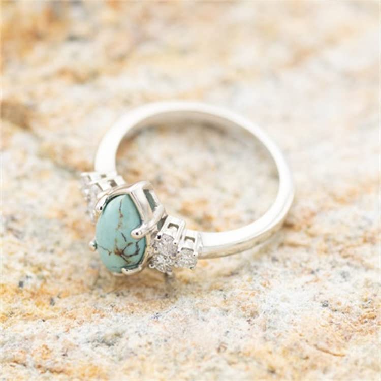 Pingyongchang 3 PCS Ring Set Natural Turquoise Diamond Rings Turquoise Gold Color Rings for Women Turquoise Jewelry Sparkling Natural Gemstone