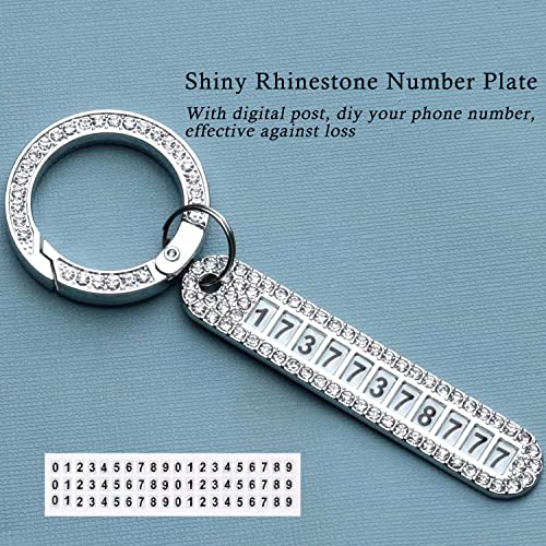 Universal Keychains For Car Genuine Leather Key Chain With Anti-Lost Phone Number Plate Bling Rhinestones Key Ring #TOP3