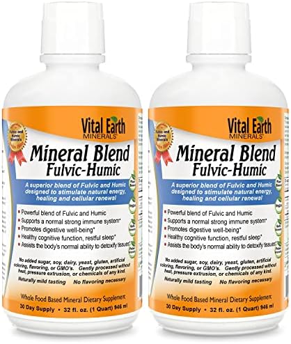Vital Earth Fulvic Humic Mineral Blend, Vegan Liquid Ionic Trace Minerals, Multimineral Supplement, Fulvic Acid, Trace Mineral Drops, Fulvic Minerals, Mineral Supplements (2 Pack - 32 Fl Oz Ea)