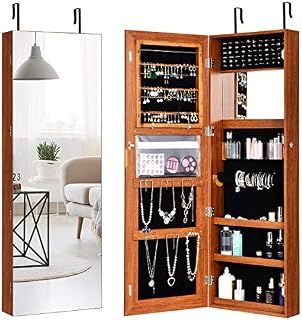 Giantex Jewelry Armoire Wall Door Mounted, Lockable Jewelry Cabinet with Full Screen Display