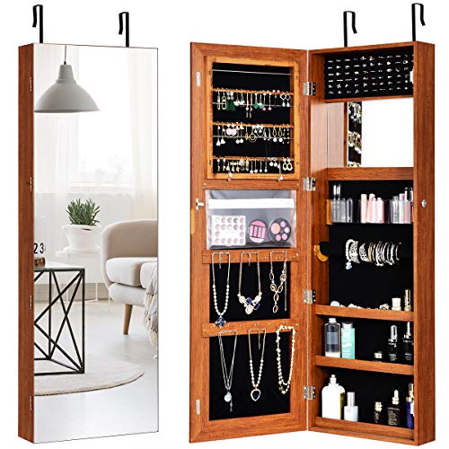 Giantex Jewelry Armoire Wall Door Mounted, Lockable Jewelry Cabinet with Full Screen Display