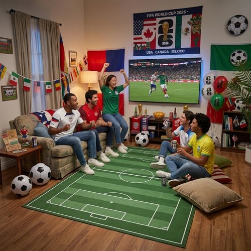 2026 World Cup Soccer Field Rug 4 x 6 Non Slip Sports Carpet Soccer Field Rugs for Living Room and Game Room Decor