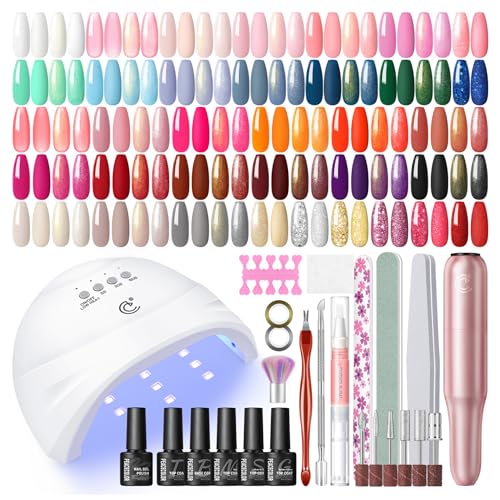PEACECOLOR UV Nagellack Set mit UV Lampe Elektrische Nagelfräser, 35+5 Gel Nagellack UV mit Base Coat Top Coat Gel Nägel Set Nagelset Gelnägel Starterset Maniküre Geschenk für Frauen