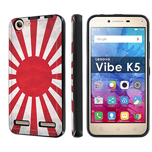 [NakedShield] [Black/Black] Dual Armor Shockproof Case - [Flag Japan Rising] Compatible for Lenovo Vibe K5 [5" Screen]