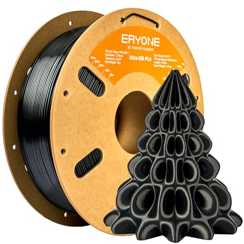 ERYONE Silk Filament PLA+ 1.75mm Upgraded Shiny 3D Printer Filament Gloss Finish Fit Most FDM Printer Stable Printing 1kg (2.2LBS)/Spool Black