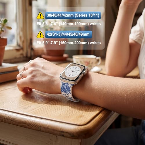 Image of Floral Band Compatible with Apple Watch Bands for Women 40mm 42mm 41mm 38mm 44mm 45mm 46mm 49mm, Cute Pattern Flower Soft Silicone Sport Strap for iWatch Series Ultra 11 10 SE 9 8 7 6 5 4 3 2