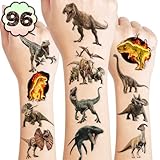 96PCS Dinosaur 3D Pre-Cut Temporary Tattoos - Stickers for Birthday Party Supplies, Decorations, and Favors - Super Cute Gifts for Kids, Boys & Girls, Classroom Prizes, and Themed (Normal)