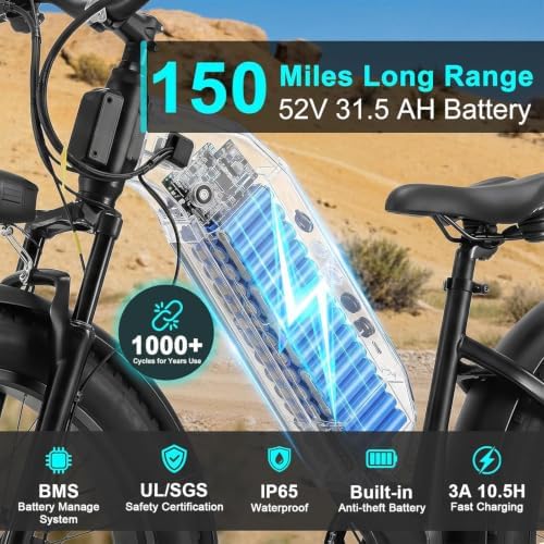 52V 31.5AH Electric Bike for Adult, 4000W Step Through Ebike,1638WH, 45MPH image 3