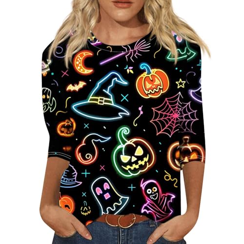 Cute Funny Halloween Shirts for Women Plus Size 3/4 Length Long Sleeve Womens Tops Witch Gothic Renaissance Shirt