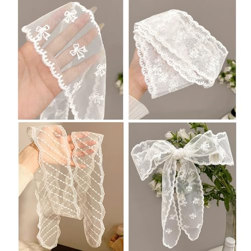 6 Pcs Long Narrow Lace Hair Scarf, French White Lace Headband Scarf, Elegant Neck Kerchief, Boho Chic Bandana, Waist Sash & Handbag Accessory for Women3