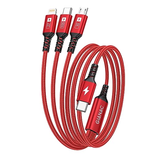 100W USB C auf Multi USB Ladekabel [1.2M] Ladekabel 3 in 1 Schnellladekabel mit E-Mark Chip Multi Ladekabel USB C auf USB C[100W]+Micro[10W]+Lightning[27W] für Galaxy S23/iPad Pro, MacBook, iPhone14