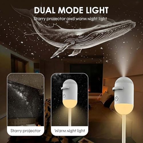 2-in-1 Starry Night Light Projector, 360° Adjustable LED Space Milky Way Lamp, Sternenhimmel Projektor mit Film-Discs, LED Projektor Sternenhimmel Nachttischlampe Planetarium Nachtlicht Kinder (12Stk)