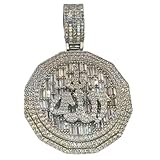 icedout Fully Iced Out Allah Signet Coin Pendant Allah Medallion Diamond Islamic Pendant 14K White Gold Plated Double Halo Style Allah Pendant Solid 925 Sterling Silver Muslim Religious Allah Pendant